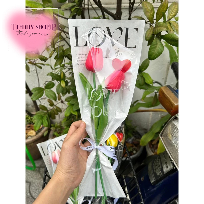 [ CÓ HỎA TỐC ] HOA TULIP 2 BÔNG GIẤY LOVE