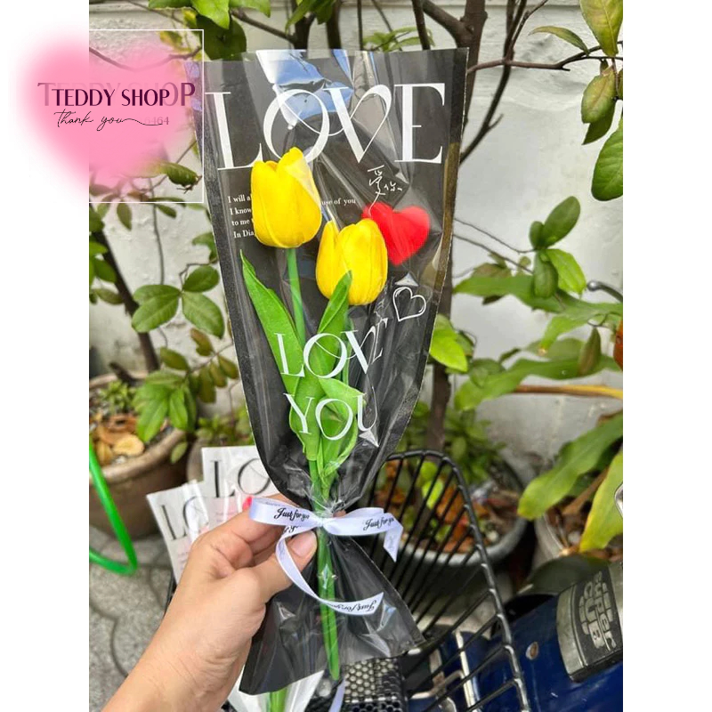 [ CÓ HỎA TỐC ] HOA TULIP 2 BÔNG GIẤY LOVE