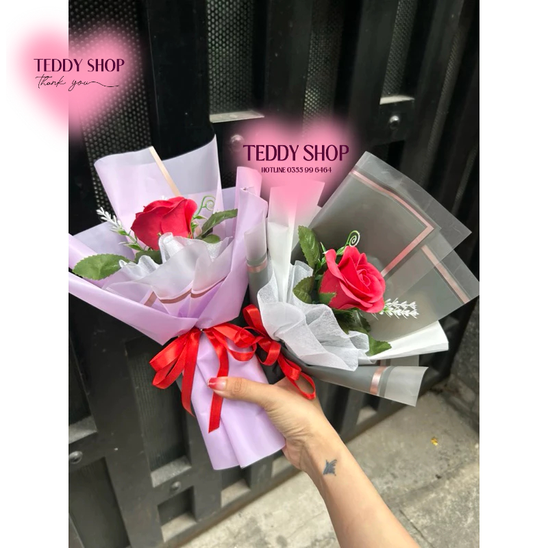 [ QUÀ TẶNG ] BÓ HOA HỒNG XỐP 1 BÔNG THÀNH PHẨM