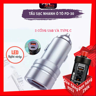 Tẩu Sạc Nhanh Ô Tô, Củ Sạc Chuyển Đầu USB Và Type C Quick Charge 4.0 kèm LED - Mvn Auto