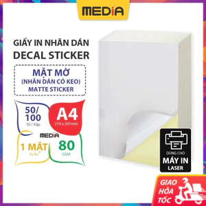 Giấy In Nhãn Dán Media Mặt Mờ (Matte) A4 (21x30) 80gsm 50/100 Tờ Giấy Decal Sticker Máy In Laser