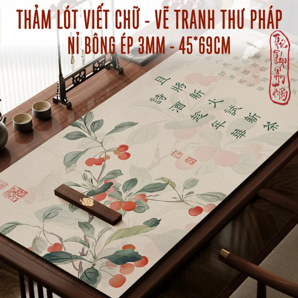 TPAT - Thảm nỉ viết chữ vẽ tranh in nền hoa trúc trang trí bàn học góc làm việc - thảm lót thư pháp FRESHIP