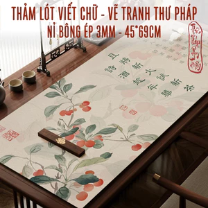 Thảm lót thư pháp - Thảm nỉ luyện viết chữ 45*69cm in nền tranh thủy mặc hoa trúc decor bàn học góc làm việc