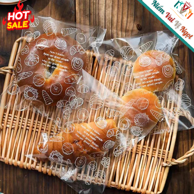 100 Túi Nilon Dán Miệng Đựng Bánh Mì Ngọt ~ Hình Trắng (15*18+3cm ...