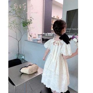 [B&G] Đầm trắng boi mềm mướt hoa thêu nổi tay bồng dáng xèo cho bé gái 2-11 tuổi (12-40kg)