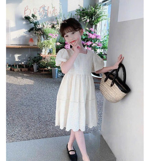 [B&G] Đầm trắng boi mềm mướt hoa thêu nổi tay bồng dáng xèo cho bé gái 2-11 tuổi (12-40kg)