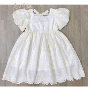 [B&G] Đầm trắng boi mềm mướt hoa thêu nổi tay bồng dáng xèo cho bé gái 2-11 tuổi (12-40kg)