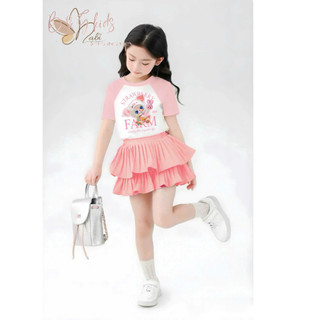 [B&G] Sét chân váy 2 tầng kèm áo thun cotton in hình màu hồng cho bé gái 12-42kg