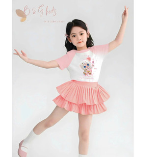 [B&G] Sét chân váy 2 tầng kèm áo thun cotton in hình màu hồng cho bé gái 12-42kg