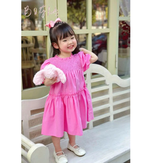 [B&G] Đầm váy baby smock ngực phối bèo màu hồng+ vàng cho bé gái từ 10-40kg(1-10 tuổi)