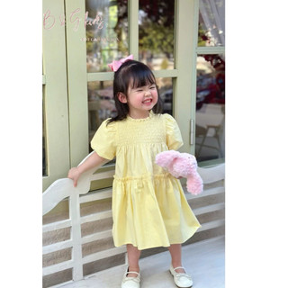 [B&G] Đầm váy baby smock ngực phối bèo màu hồng+ vàng cho bé gái từ 10-40kg(1-10 tuổi)