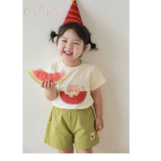 [B&G] Sét bộ áo thun dưa hấu kèm quần short xanh cho bé gái đi học đi chơi 10-40kg