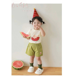 [B&G] Sét bộ áo thun dưa hấu kèm quần short xanh cho bé gái đi học đi chơi 10-40kg