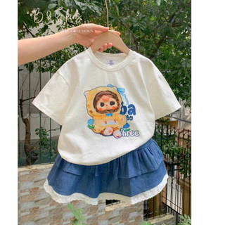 [B&G] Sét áo thun trắng baby vàng kèm chân váy jean 2 tầng cho bé gái từ 12-42kg(2-12 tuổi)