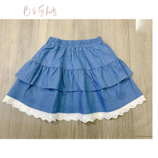 [B&G] Sét áo thun trắng baby vàng kèm chân váy jean 2 tầng cho bé gái từ 12-42kg(2-12 tuổi)