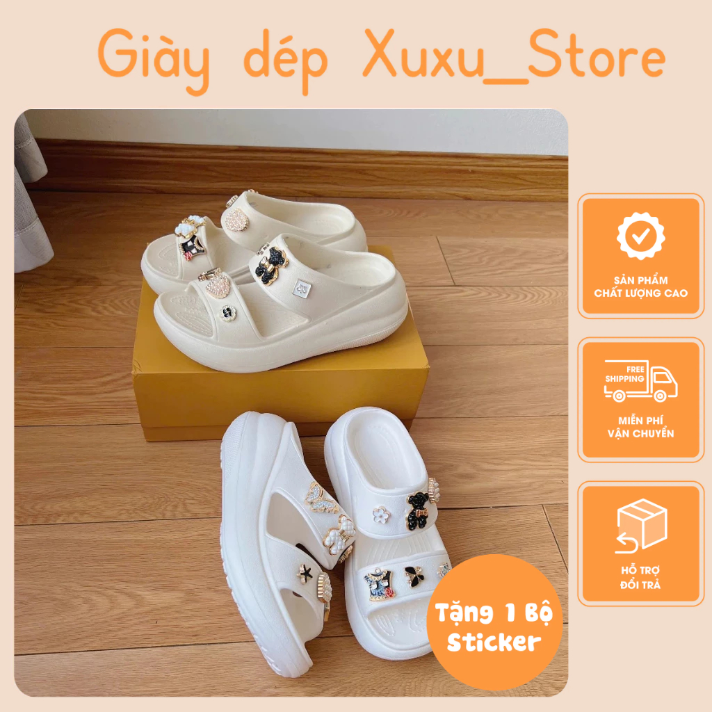 Dép Cross nữ quai ngang 2 quai đế cao 6.5cm tặng kèm sticker Gấu tim (318)