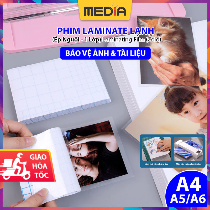 Phim Laminate Lạnh Media A4/A5/A6 100 Tờ, Màng Ép Nhựa 1 Lớp Cán Ảnh Màu, Laminating Film Cold