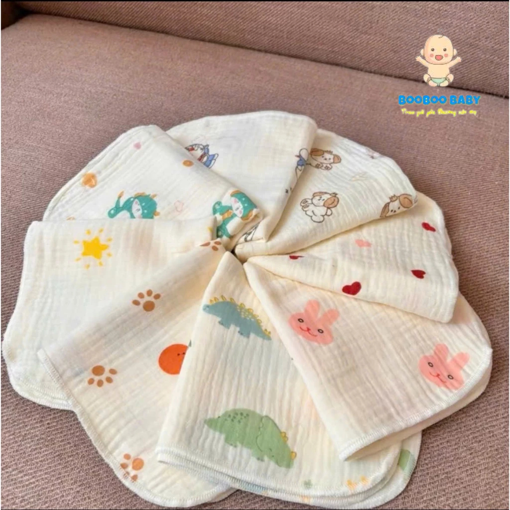 Set 5 khăn xô và set 10 khăn xô muslin 2 lớp và 4 lớp siêu thấm hút,mềm mại dành cho bé sơ sinh(size 28x28cm) BB245