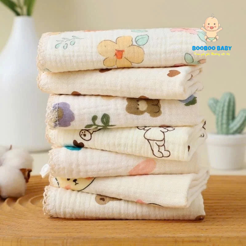 Set 5 khăn xô và set 10 khăn xô muslin 2 lớp và 4 lớp siêu thấm hút,mềm mại dành cho bé sơ sinh(size 28x28cm) BB245