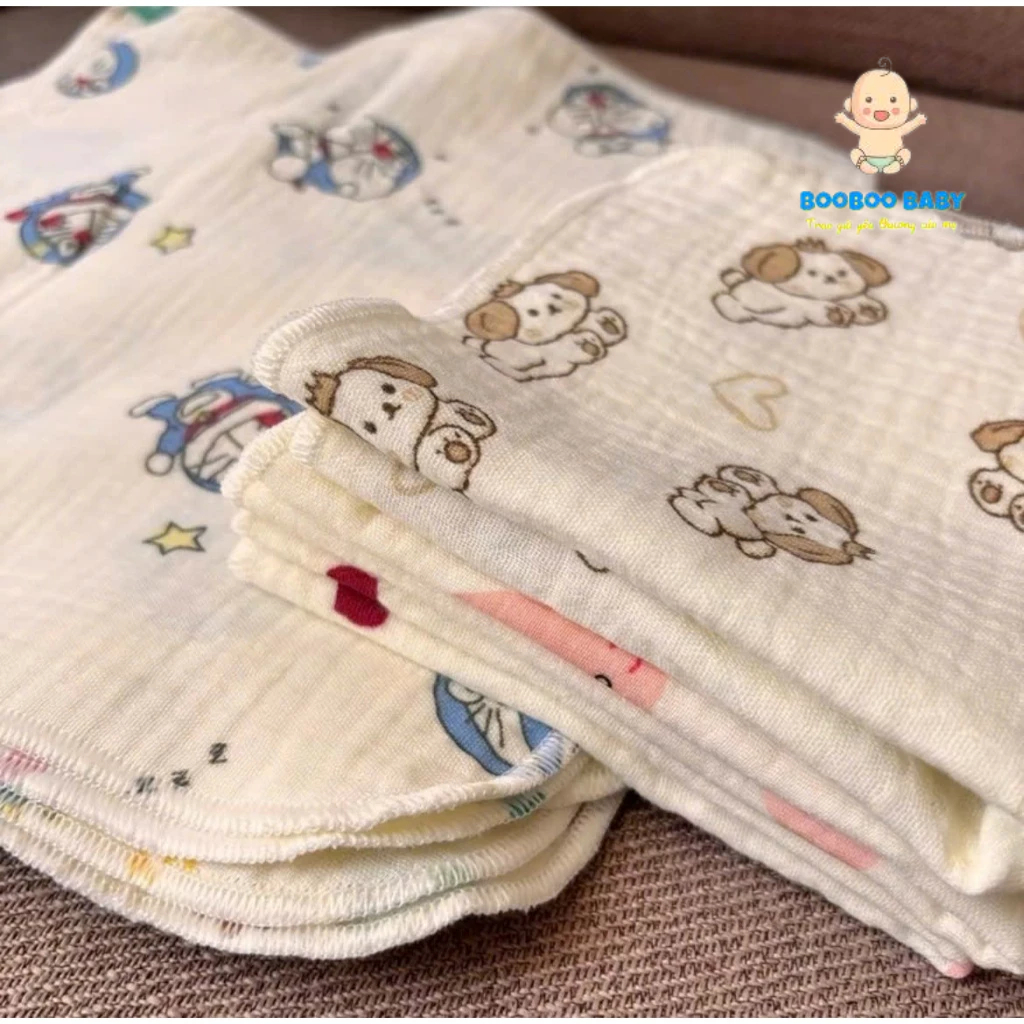 Set 5 khăn xô và set 10 khăn xô muslin 2 lớp và 4 lớp siêu thấm hút,mềm mại dành cho bé sơ sinh(size 28x28cm) BB245