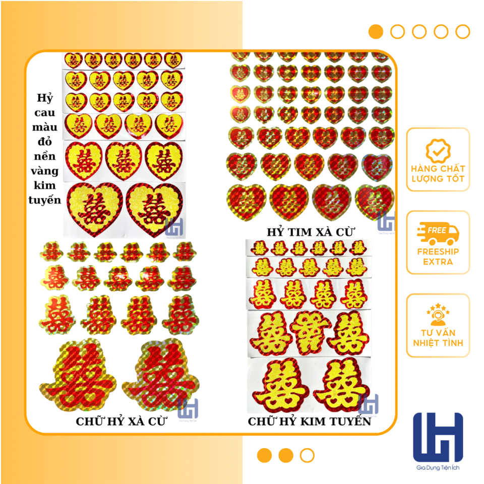 10 TỜ STICKER DECAL CHỮ SONG HỶ KIM TUYẾN DÁN TRẦU CAU, TRÁI CÂY ( tặng ...