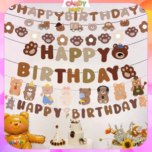 Dây chữ Happy birthday chúc mừng sinh nhật chủ đề Gấu Bear flag cho bé trai bé gái phong cách hàn quốc