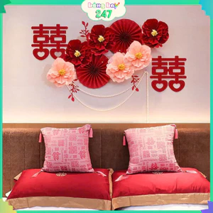 Set Chữ Hỷ Dạ Đỏ, Combo Set Bóng Bay Trang Trí Phòng Cưới, Phòng Tân Hôn Đẹp Lãng Mạn CUOI
