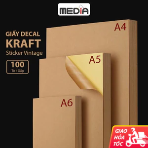 Giấy Decal Kraft Media A4/A5/A6 80gsm 100 Tờ, Giấy Nhãn Dán Da Bò Giấy Xi Măng Dùng Cho Máy In Laser