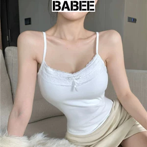 Áo 2 Dây Nữ BABEE Viền Ren Ngực Đính Nơ CÓ MÚT NGỰC Ôm Dáng Thoải Mái Quyến Rũ Phong Cách Hàn Quốc
