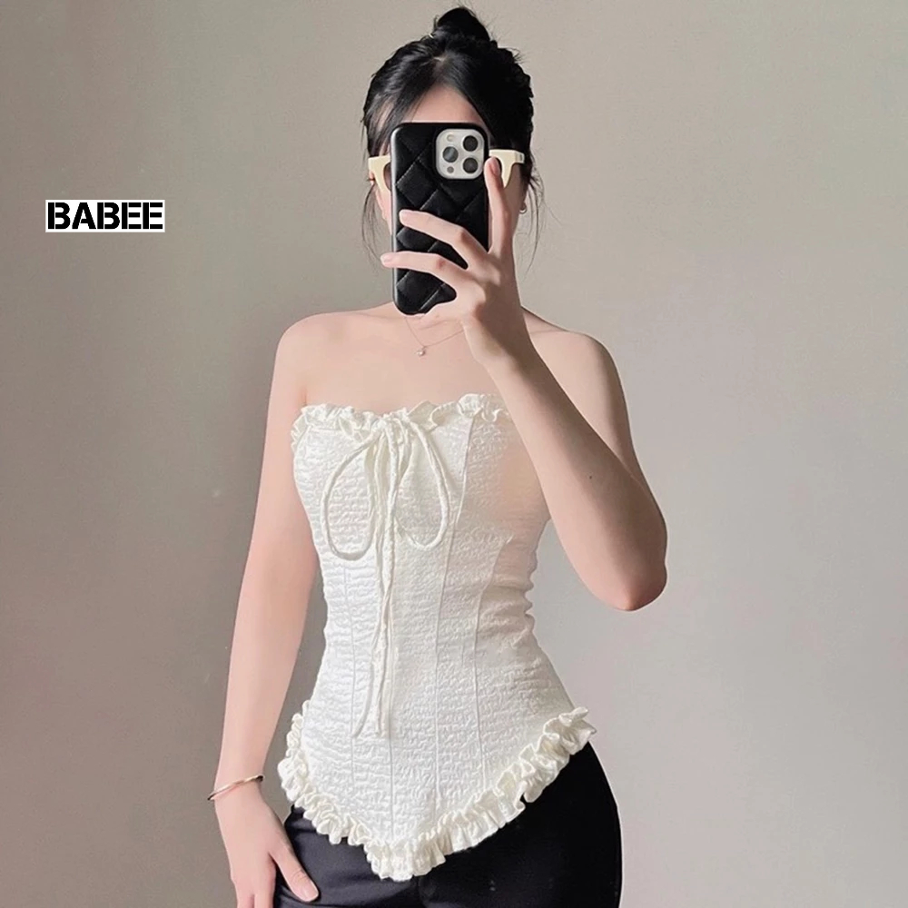 Áo Ống Nữ BABEE Cúp Ngực Kiểu Viền Bèo Có Dây Thắt Nơ Hoặc Buộc Cổ Cá Tính Ôm Body Gợi Cảm