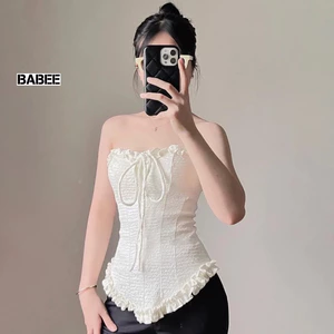 Áo Ống Nữ BABEE Cúp Ngực Kiểu Viền Bèo Có Dây Thắt Nơ Hoặc Buộc Cổ Cá Tính Ôm Body Gợi Cảm