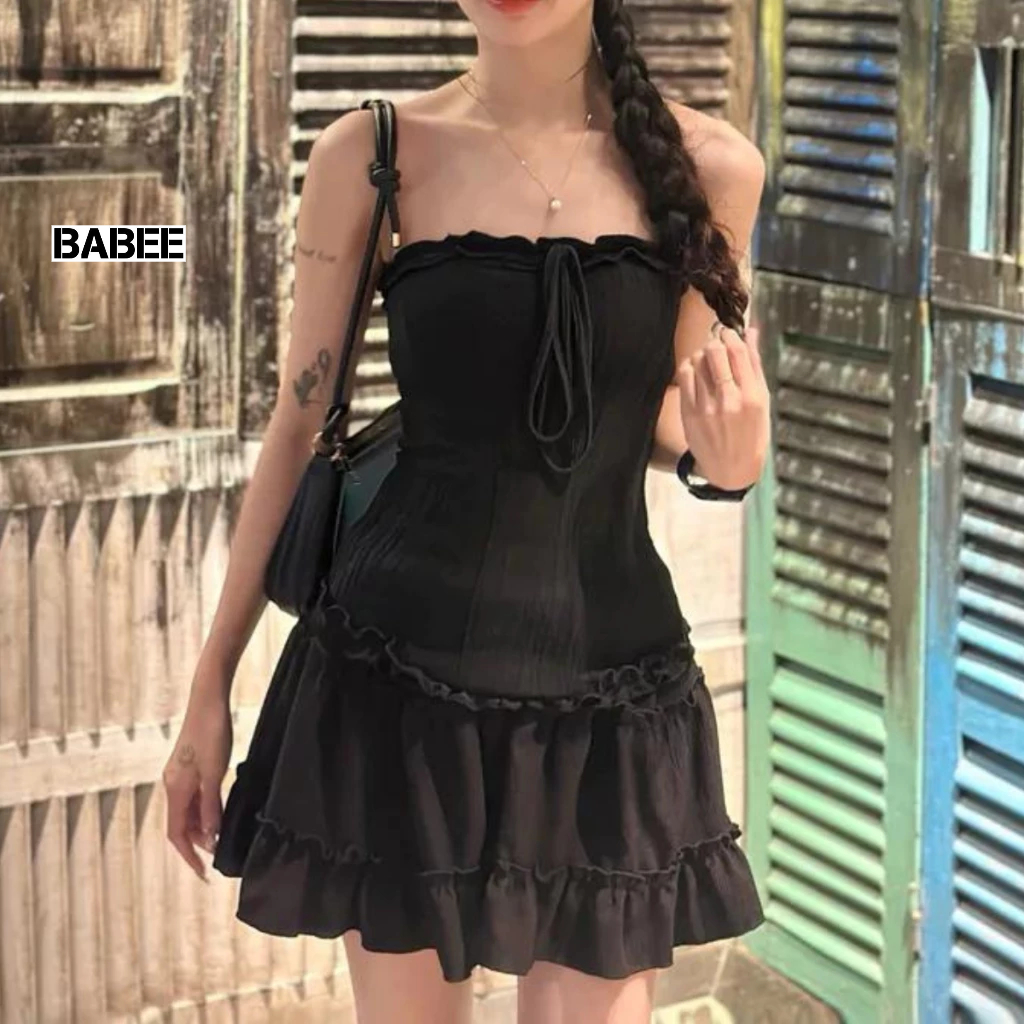 Áo Ống Nữ BABEE Cúp Ngực Kiểu Viền Bèo Có Dây Thắt Nơ Hoặc Buộc Cổ Cá Tính Ôm Body Gợi Cảm