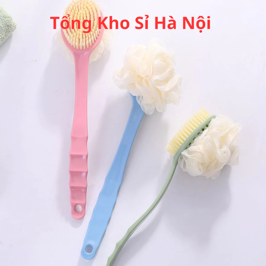 Cọ Kì Lưng 2 Đầu Bông Vải Lưới và Lông Bàn Chải, Cây Cọ Tắm 2 Đầu, Cọ Chà Lưng Vệ Sinh Cơ Thể Mềm Mại