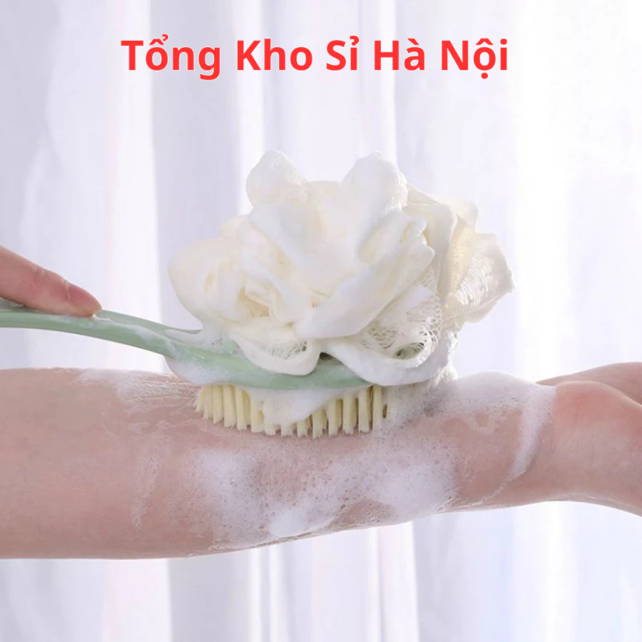 Cọ Kì Lưng 2 Đầu Bông Vải Lưới và Lông Bàn Chải, Cây Cọ Tắm 2 Đầu, Cọ Chà Lưng Vệ Sinh Cơ Thể Mềm Mại