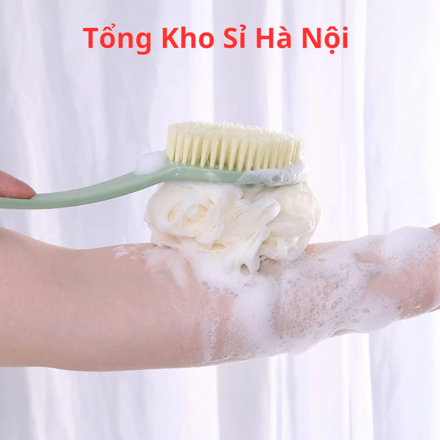 Cọ Kì Lưng 2 Đầu Bông Vải Lưới và Lông Bàn Chải, Cây Cọ Tắm 2 Đầu, Cọ Chà Lưng Vệ Sinh Cơ Thể Mềm Mại