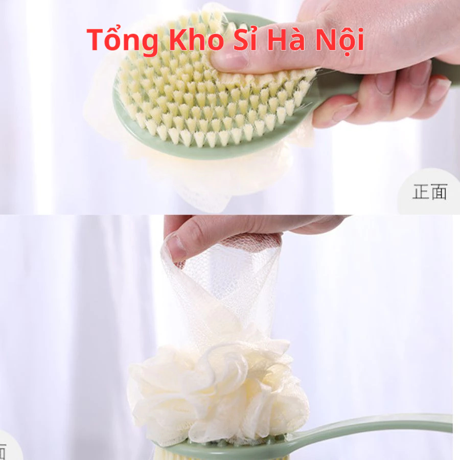 Cọ Kì Lưng 2 Đầu Bông Vải Lưới và Lông Bàn Chải, Cây Cọ Tắm 2 Đầu, Cọ Chà Lưng Vệ Sinh Cơ Thể Mềm Mại