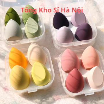Hộp gồm 4 mút tán kem nền, Bộ 4 Mút Trang Điểm, Mút tán kem nền, Miếng mút trang điểm chuyên nghiệp tiện dụng