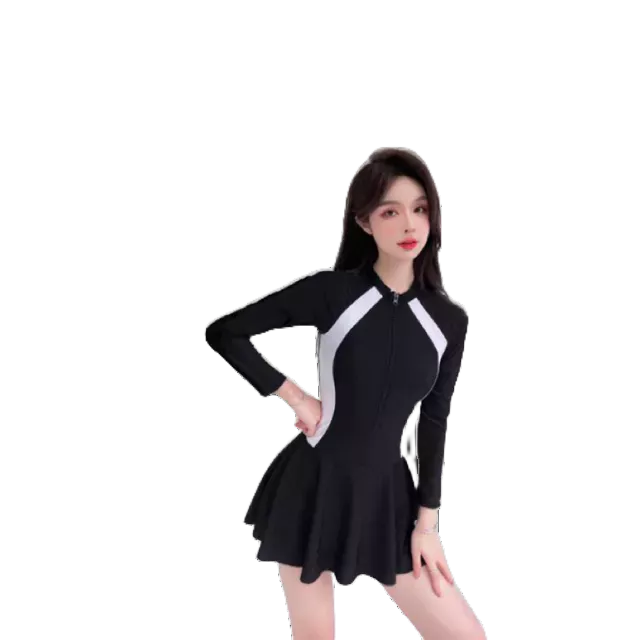 đồ bơi liền thân kín đáo [ Size M L XL] phối dây kéo  pha trắng và pha xám áo có sẵn mút ngực váy có chân váy trong