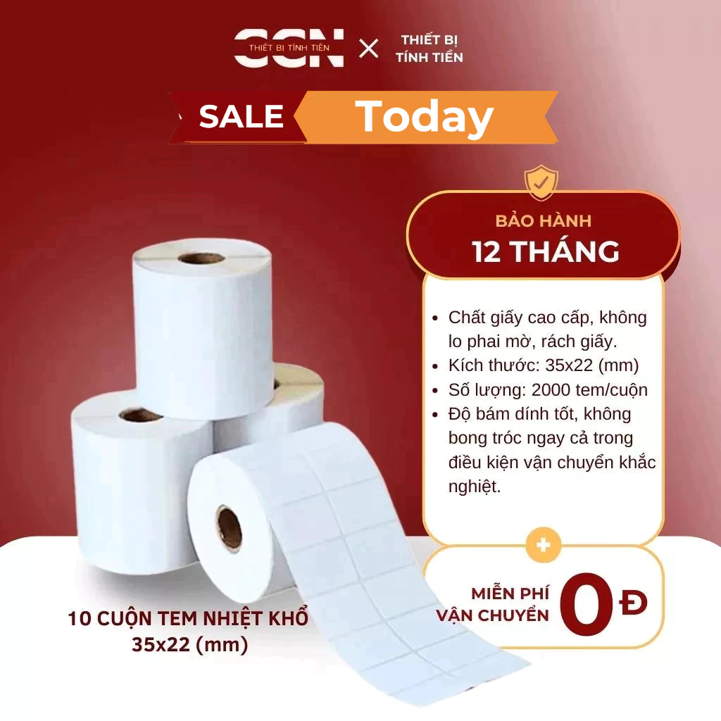 10 Cuộn in tem nhãn sản phẩm - Decal nhiệt 2 hàng tem khổ 35x22 - In mã ...