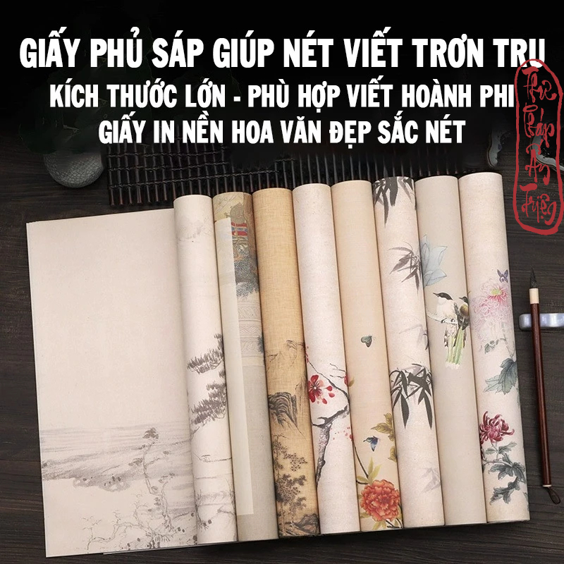 [21 Mẫu] 5 Tờ Giấy Xuyến Chỉ Khổ Lớn Viết Tác Phẩm Thư Pháp Giấy Phủ Sáp In Hình Thủy Mặc Viết Chữ Vẽ Tranh Bồi Biểu