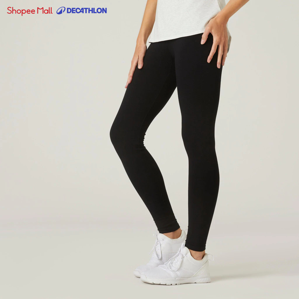 Ảnh Quần legging tập fitness cotton 100 cho nữ Đen DECATHLON DOMYOS mã 8511784 1