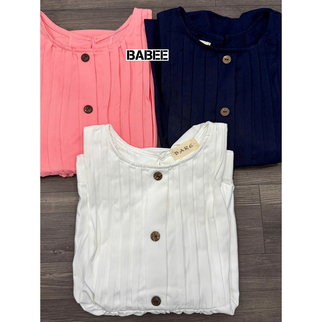 Áo Kiểu Nữ BABEE Dáng Babydolll Tay Ngắn Cổ Tròn Xếp Ly Đính Nút Xinh Xắn Năng Động Dễ Phối Đồ