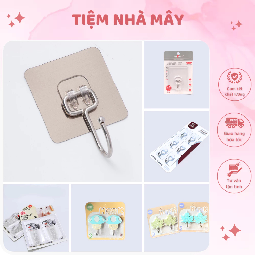 Móc dán tường inox 304, trong suốt chịu lực tốt lên đến 10kg, miếng dán ...