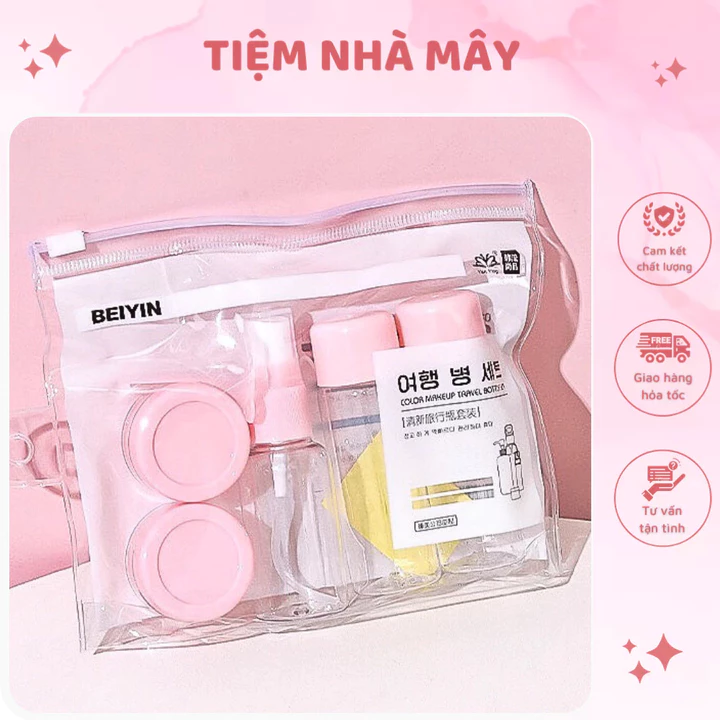 Bộ 7 sản phẩm chiết mỹ phẩm tiện dụng chiết mỹ phẩm, dầu gội có nắp vặn chặt chống tràn