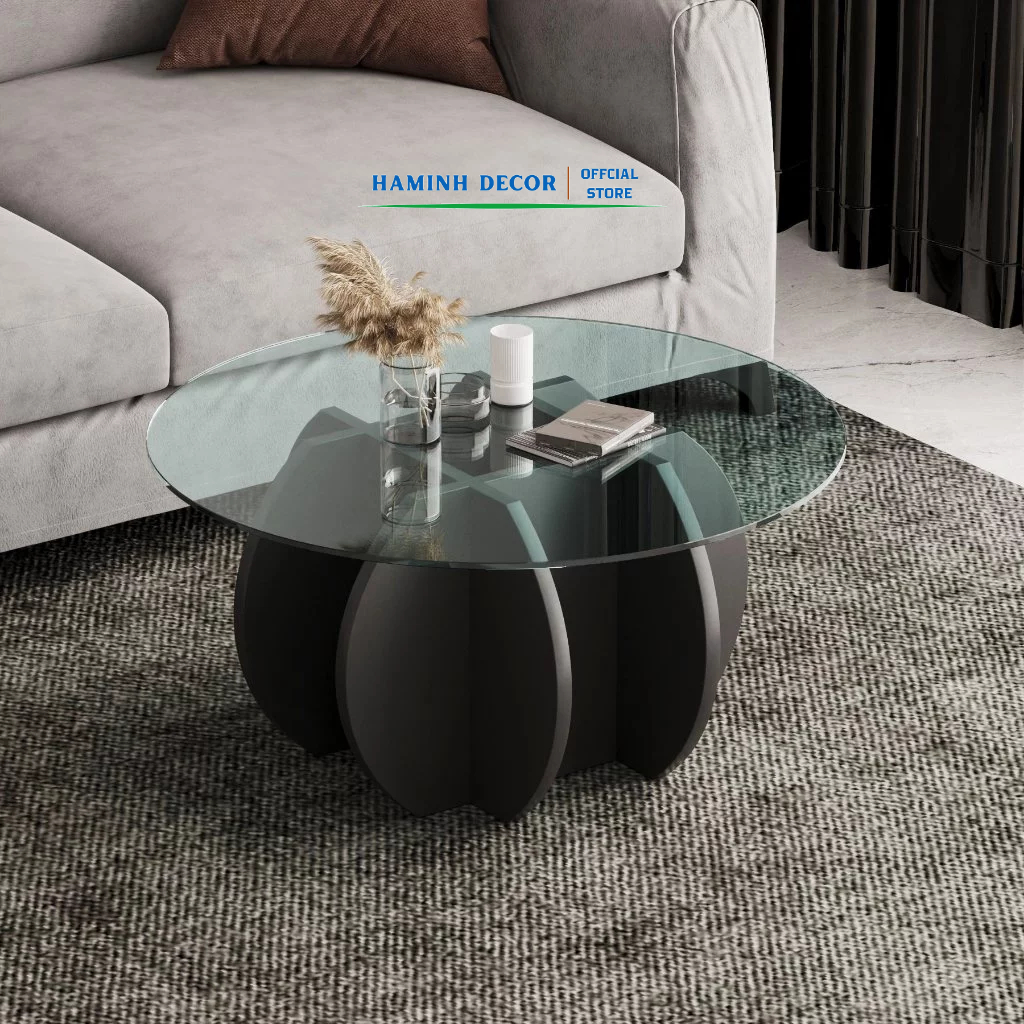 Bàn sofa trang trí phòng khách chân gỗ mặt kính phong cách châu âu gọn gàng tiết kiệm không gian - HM801