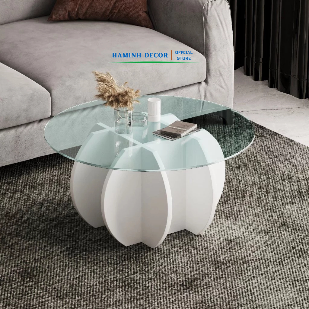 Bàn sofa trang trí phòng khách chân gỗ mặt kính phong cách châu âu gọn gàng tiết kiệm không gian - HM801