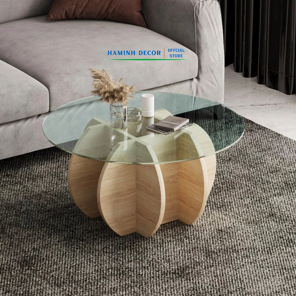 Bàn sofa trang trí phòng khách chân gỗ mặt kính phong cách châu âu gọn gàng tiết kiệm không gian - HM801