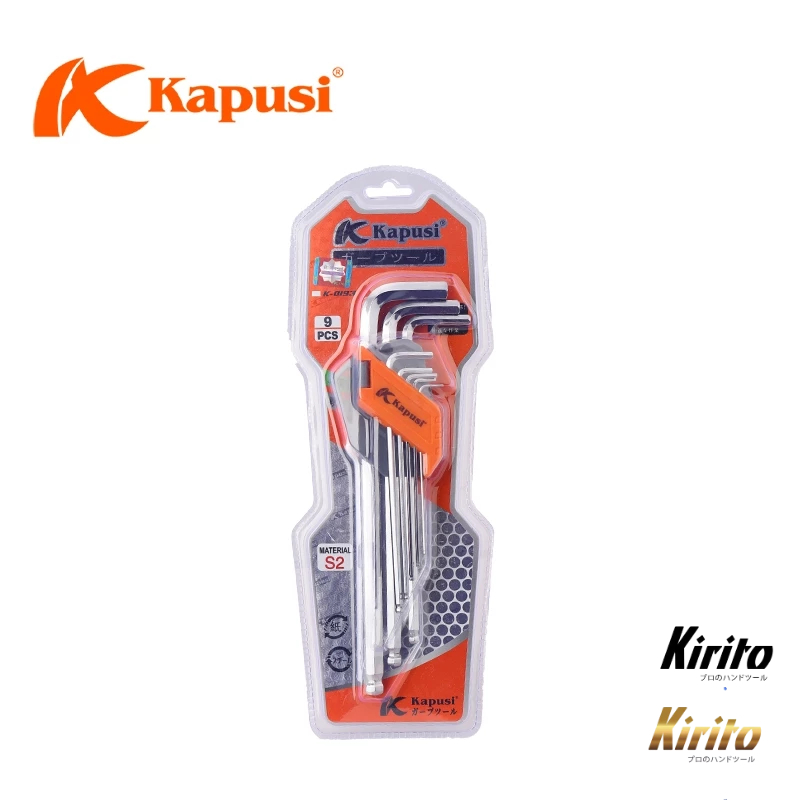 Bộ Lục Giác Bi 9 Chi Tiết Kapusi Japan S2 Cao Cấp – Lục Giác Chữ L 1.5–10mm Chống Trượt, Chính Hãng