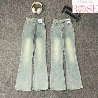 Quần Dài Jeans Nữ Bass Ống Loe Vẩy Wash Bụi Trơn Basic Chất Vải Denim Bò Jean WQJ030