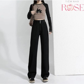 Quần Dài Jeans Nữ 2 Nút Khuy Ống Rộng Suông Trơn Basic Chất Vải Denim Bò Jean WQJ033